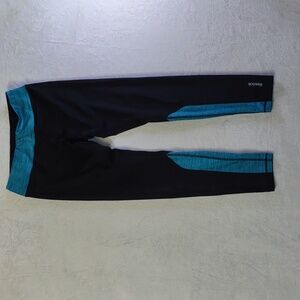 Reebok Women's Black with Blue/Teal Trim Workout Pants, Yoga, Training, Running,